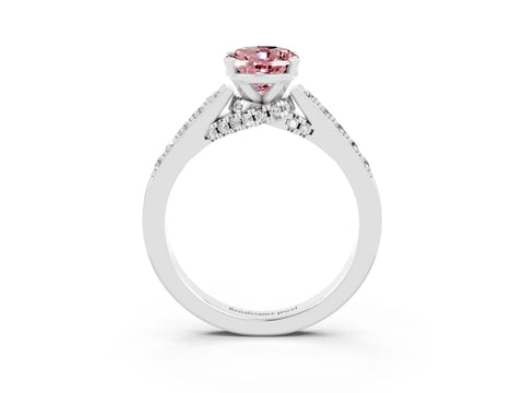 White gold Oval Cut Diamond Solitaire Ring with Pavé Band and Prong Setting_3