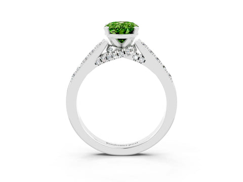 White gold Oval Cut Diamond Solitaire Ring with Pavé Band and Prong Setting_3