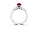 White gold Oval Cut Diamond Solitaire Ring with Pavé Band and Prong Setting_3