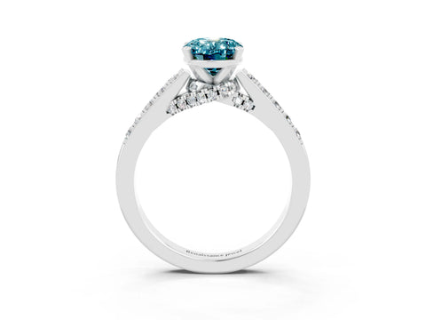 White gold Oval Cut Diamond Solitaire Ring with Pavé Band and Prong Setting_3