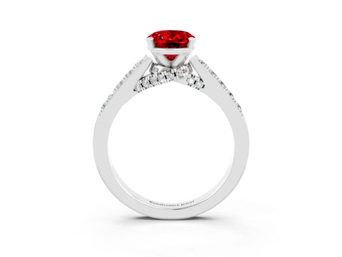 White gold Oval Cut Diamond Solitaire Ring with Pavé Band and Prong Setting_3
