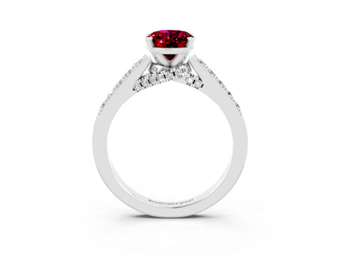 White gold Oval Cut Diamond Solitaire Ring with Pavé Band and Prong Setting_3