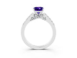 White gold Oval Cut Diamond Solitaire Ring with Pavé Band and Prong Setting_3