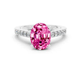 White gold Oval Cut Diamond Solitaire Ring with Pavé Band and Prong Setting