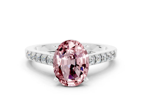 White gold Oval Cut Diamond Solitaire Ring with Pavé Band and Prong Setting