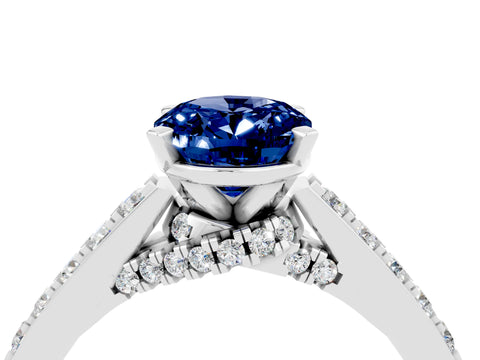 White gold Oval Cut Diamond Solitaire Ring with Pavé Band and Prong Setting_4