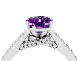 White gold Oval Cut Diamond Solitaire Ring with Pavé Band and Prong Setting_4