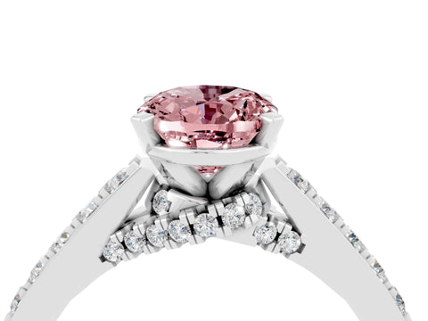 White gold Oval Cut Diamond Solitaire Ring with Pavé Band and Prong Setting_4
