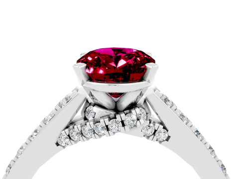 White gold Oval Cut Diamond Solitaire Ring with Pavé Band and Prong Setting_4