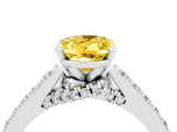 White gold Oval Cut Diamond Solitaire Ring with Pavé Band and Prong Setting_4
