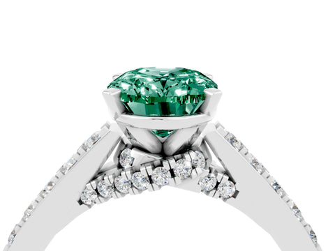 White gold Oval Cut Diamond Solitaire Ring with Pavé Band and Prong Setting_4
