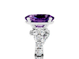 White gold Oval Cut Diamond Solitaire Ring with Pavé Band and Prong Setting_5