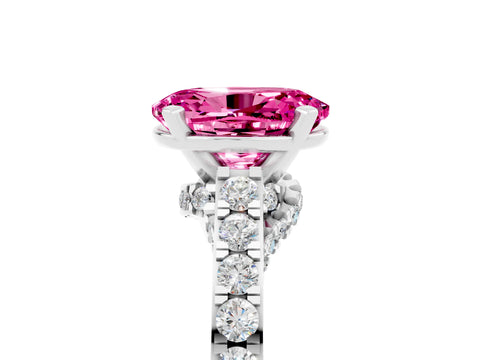 White gold Oval Cut Diamond Solitaire Ring with Pavé Band and Prong Setting_5