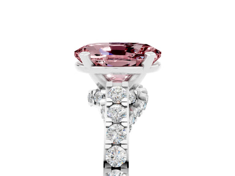 White gold Oval Cut Diamond Solitaire Ring with Pavé Band and Prong Setting_5