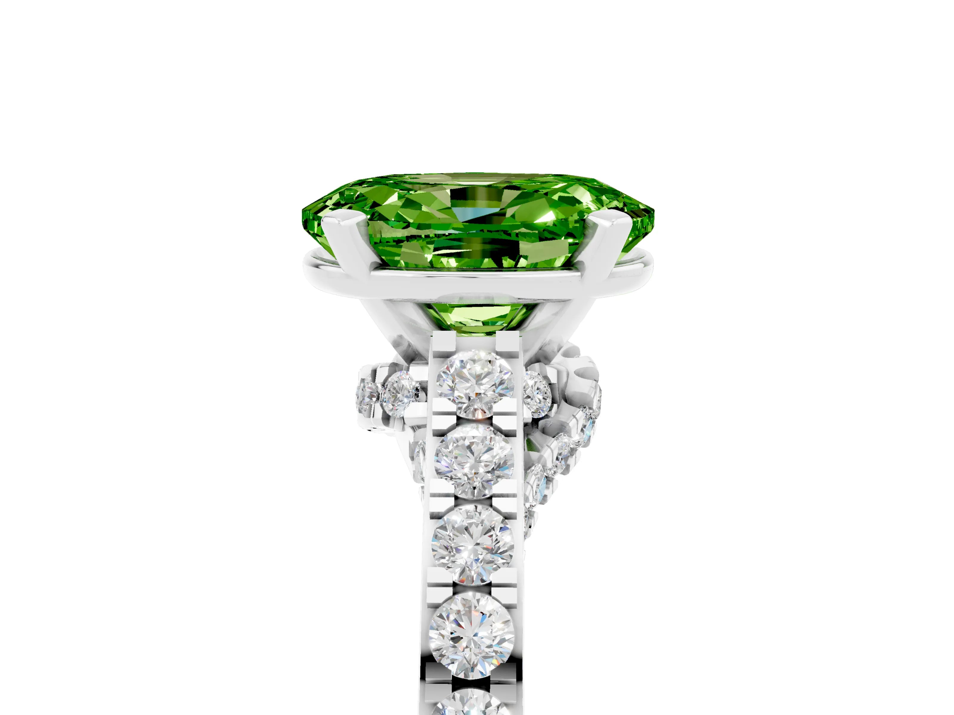 White gold Oval Cut Diamond Solitaire Ring with Pavé Band and Prong Setting_5
