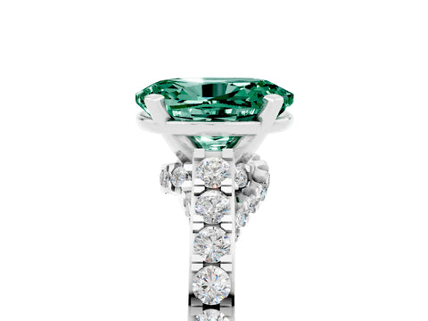 White gold Oval Cut Diamond Solitaire Ring with Pavé Band and Prong Setting_5