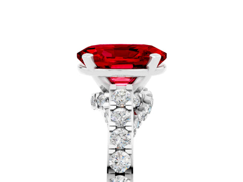 White gold Oval Cut Diamond Solitaire Ring with Pavé Band and Prong Setting_5