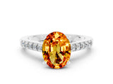 White gold Oval Cut Diamond Solitaire Ring with Pavé Band and Prong Setting