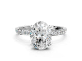 14K White Gold 1.56 Carat F VS1 Oval Diamond Solitaire Ring with Round Pavé Band and Prong Setting