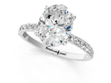 14K White Gold 1.56 Carat F VS1 Oval Diamond Solitaire Ring with Round Pavé Band and Prong Setting
