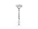 14K White Gold 1.56 Carat F VS1 Oval Diamond Solitaire Ring with Round Pavé Band and Prong Setting