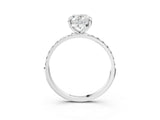 14K White Gold 1.56 Carat F VS1 Oval Diamond Solitaire Ring with Round Pavé Band and Prong Setting