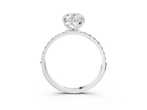 Silver 3.01 Carat F VS1 Round Diamond Solitaire Ring with Round  Pavé Band and Prong Setting