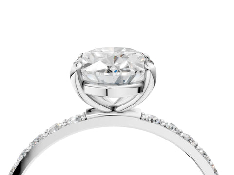 Silver 3.01 Carat F VS1 Round Diamond Solitaire Ring with Round  Pavé Band and Prong Setting