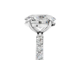 14K White Gold 1.56 Carat F VS1 Oval Diamond Solitaire Ring with Round Pavé Band and Prong Setting