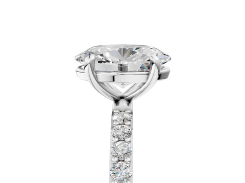 Silver 3.01 Carat F VS1 Round Diamond Solitaire Ring with Round  Pavé Band and Prong Setting