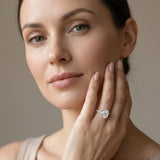 White gold Oval Cut Diamond Solitaire Ring with Pave Band and Four Prong Setting_398