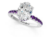 White gold Oval Cut Diamond Solitaire Ring with Round with Amethyst side stone Pavé Band and Four-Prong Setting_1