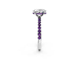 White gold Oval Cut Diamond Solitaire Ring with Round with Amethyst side stone Pavé Band and Four-Prong Setting_14
