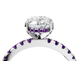 White gold Oval Cut Diamond Solitaire Ring with Round with Amethyst side stone Pavé Band and Four-Prong Setting_16