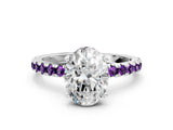 White gold Oval Cut Diamond Solitaire Ring with Round with Amethyst side stone Pavé Band and Four-Prong Setting_36