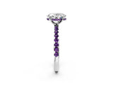 White gold Oval Cut Diamond Solitaire Ring with Round with Amethyst side stone Pavé Band and Four-Prong Setting_38