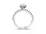 White gold Oval Cut Diamond Solitaire Ring with Round with Amethyst side stone Pavé Band and Four-Prong Setting_39