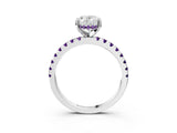 White gold Oval Cut Diamond Solitaire Ring with Round with Amethyst side stone Pavé Band and Four-Prong Setting_3