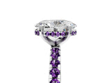 White gold Oval Cut Diamond Solitaire Ring with Round with Amethyst side stone Pavé Band and Four-Prong Setting_5