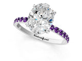 White gold Oval Cut Diamond Solitaire Ring with Round with Amethyst side stone Pavé Band and Prong Setting_1