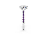 White gold Oval Cut Diamond Solitaire Ring with Round with Amethyst side stone Pavé Band and Prong Setting_14