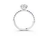 White gold Oval Cut Diamond Solitaire Ring with Round with Amethyst side stone Pavé Band and Prong Setting_3