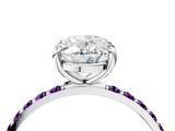 White gold Oval Cut Diamond Solitaire Ring with Round with Amethyst side stone Pavé Band and Prong Setting_4