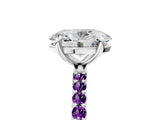 White gold Oval Cut Diamond Solitaire Ring with Round with Amethyst side stone Pavé Band and Prong Setting_5