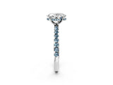 White gold Oval Cut Diamond Solitaire Ring with Round with Aquamarine side stone Pavé Band and Four-Prong Setting_2