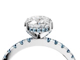 White gold Oval Cut Diamond Solitaire Ring with Round with Aquamarine side stone Pavé Band and Four-Prong Setting_4