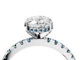 White gold Oval Cut Diamond Solitaire Ring with Round with Aquamarine side stone Pavé Band and Four-Prong Setting_40