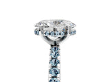 White gold Oval Cut Diamond Solitaire Ring with Round with Aquamarine side stone Pavé Band and Four-Prong Setting_5