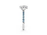White gold Oval Cut Diamond Solitaire Ring with Round with Aquamarine side stone Pavé Band and Prong Setting_38