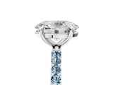 White gold Oval Cut Diamond Solitaire Ring with Round with Aquamarine side stone Pavé Band and Prong Setting_41